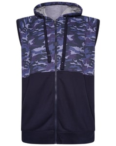 KAM Camo Hooded Panelled Gilet Navy